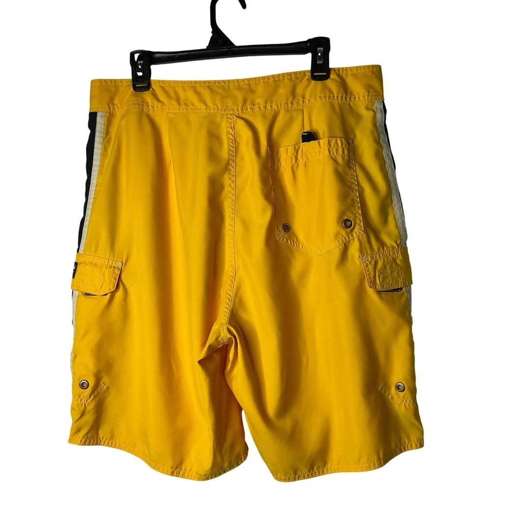 Old Navy Mens Yellow Cargo Board Shorts Swim Trunks Striped Size Large